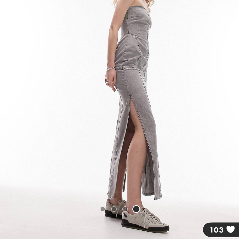 Topshop Bandeau Denim Midi Dress with Slits